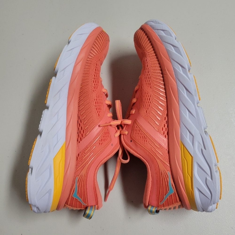 Hoka One One Women's Coral and Yellow Running Shoes - Picture 3 of 16